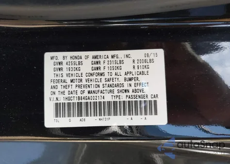 2016 Honda Accord Ex-L z USA, uszkodzony, nr VIN 1HGCT1B84GA002174